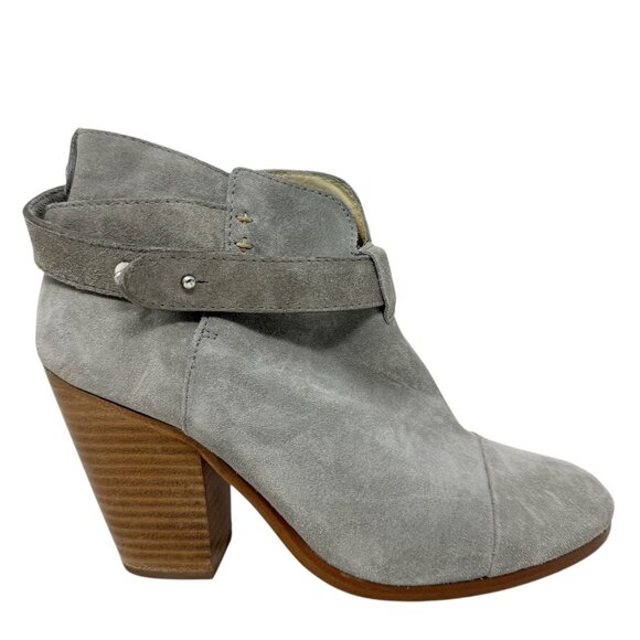 Rag and Bone Harrow Suede Booties gray ankle boots size 7.5 37.5 belted - Picture 9 of 12